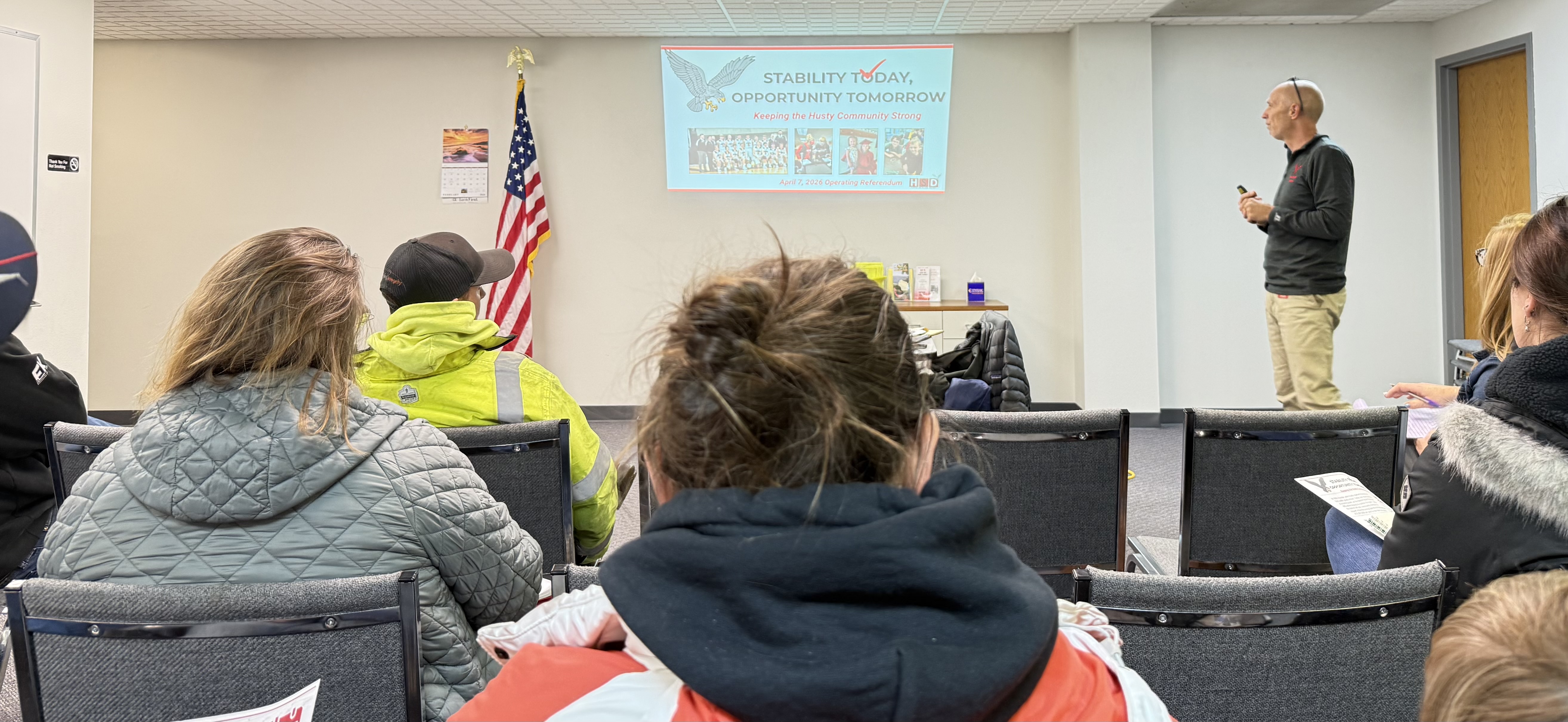Interim Supt. Todd Bugnacki talks about the April 7, 2026 operating referendum during an info session at the Lebanon Town Hall Feb. 24.